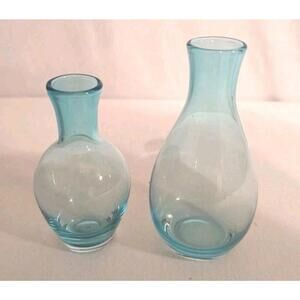 Vintage Pair Of Fantasy Blue Bud Vases
